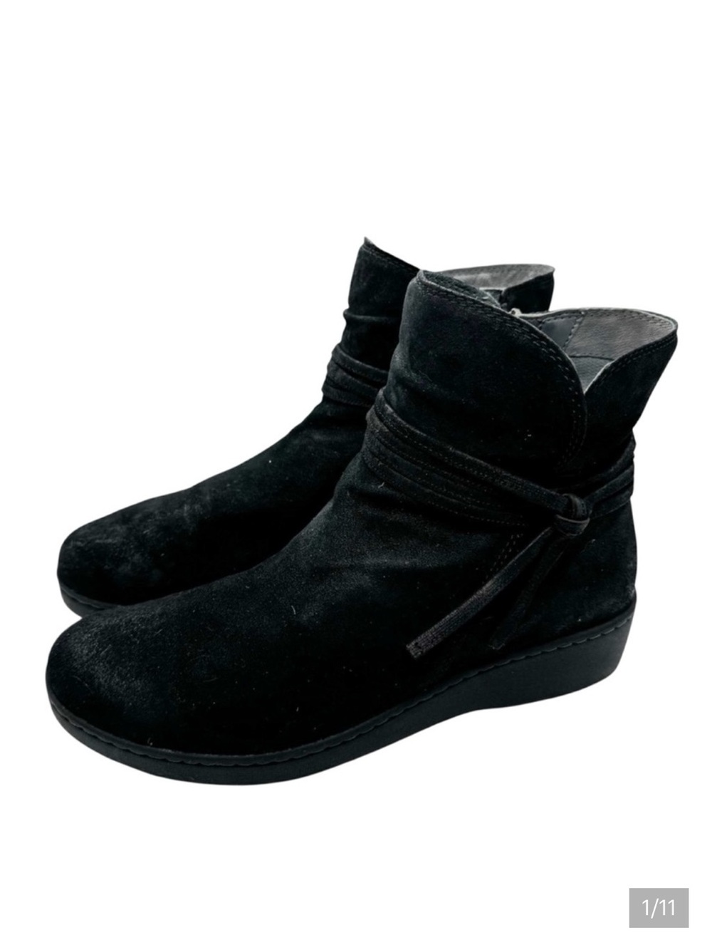 Dansko Black Suede Ankle Boots Evelyn Wedge Heel Side Zip Women's 38 Classic